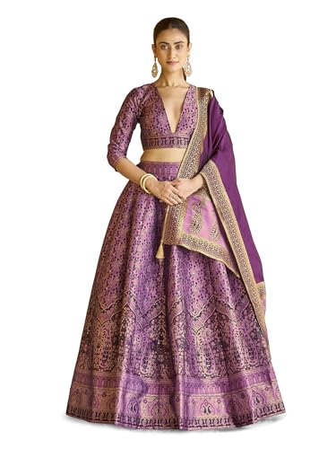 Image of PURVAJA Women's Kanjiwaram Semi-Stitched Lehenga choli