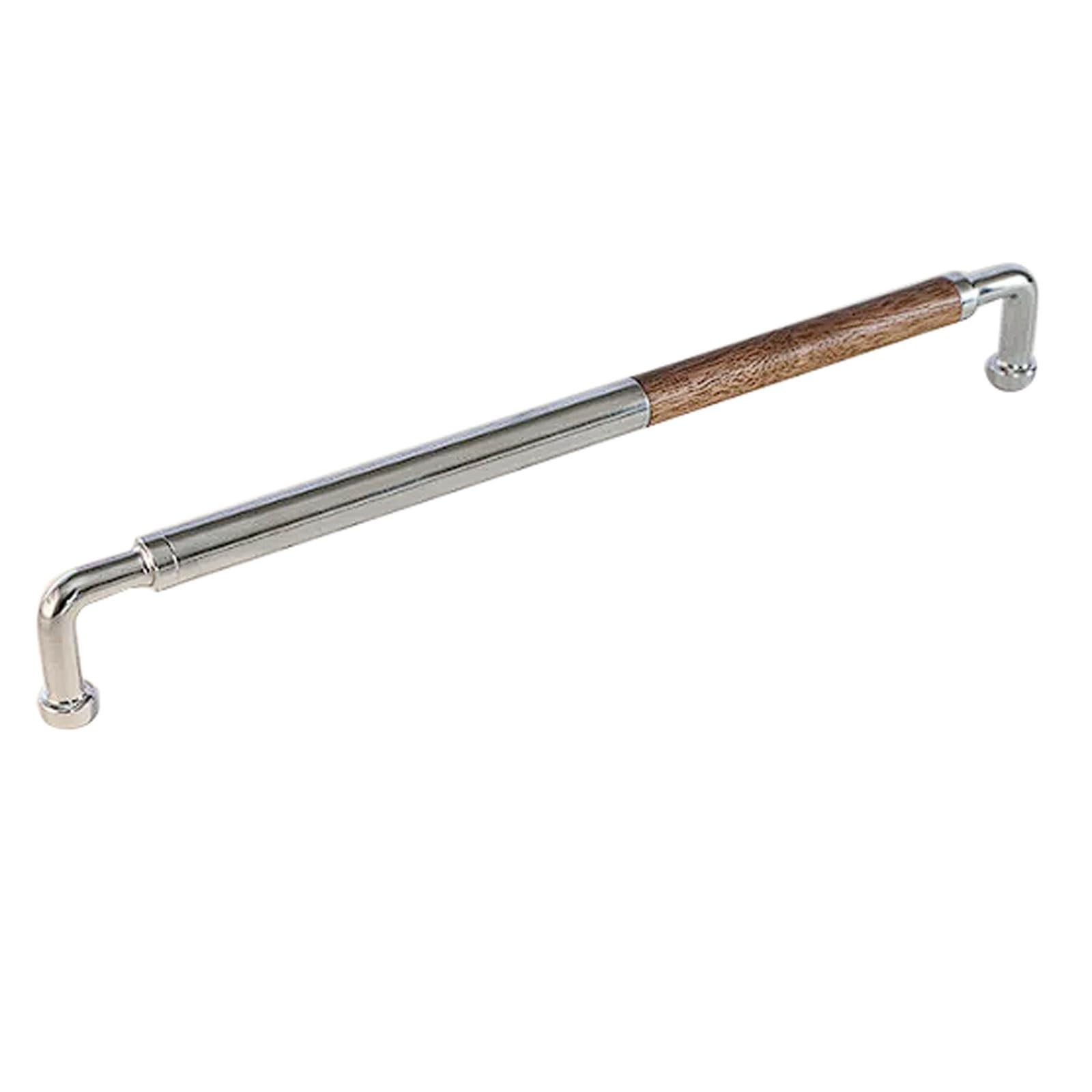 CHENHOJU Vintage Walnut Wood and Brass Cabinet Pulls Silver Finish, Double Hole Design, Multiple Lengths for Drawers, Wardrobes Cabinet Pulls(267mm)