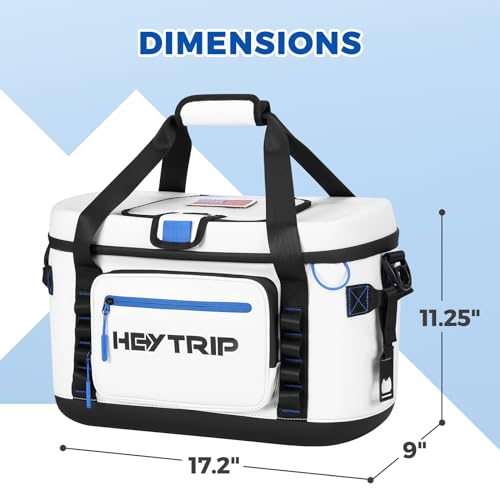 HEYTRIP 36 Can Soft Cooler Bag, Soft Sided Insulated Cooler Hard Lid & Base Portable Beach Ice Chest with Shoulder Strap Leakproof Camping Cooler(White)