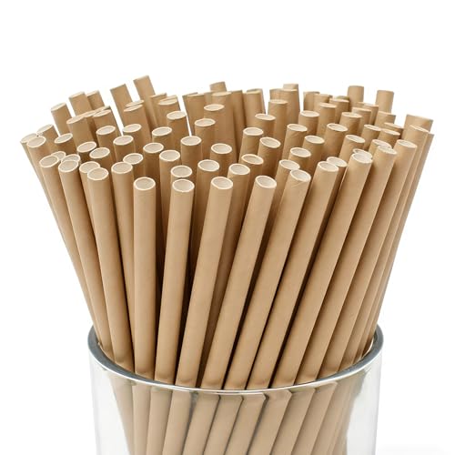 Disposable Kraft Paper Straws, 100 Pack Biodegradable Brown Drinking Straws Bulk for Party Supplies, Bridal Shower, Birthday, Mixed Drinks, Weddings, Restaurant
