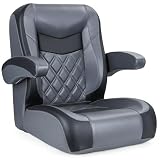 SUNDGORA Premium Reclining Pontoon Low Back Captain's Chair Boat Bucket Seat with Removable Armrest,Charcoal/Black
