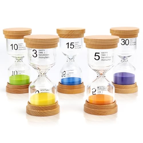 Sablier 3/5/10/15/30 minutes pour enfants en verre pour l'école, la crèche, la salle de classe, les jeux à la maison, la cuisine, le bureau, le thé, le brossage des...