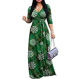 FANDEE Plus Size Maxi Dress for Women Casual Summer Sundress V-Neck 3/4 Sleeve