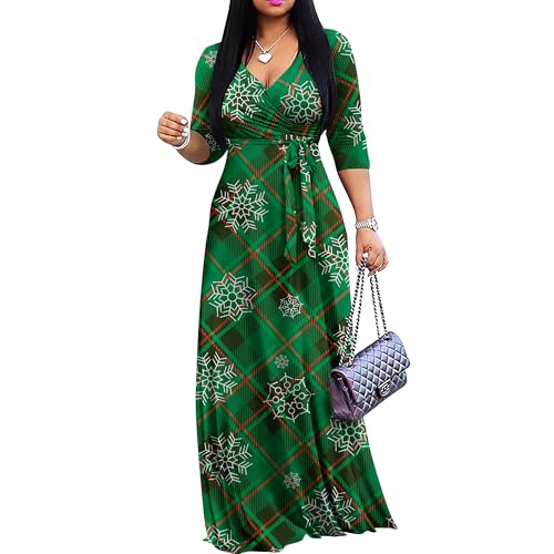 Image of FANDEE Plus Size Maxi Dress for Women Casual Summer Sundress V-Neck 3 /4 Sleeve