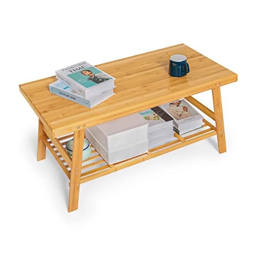 MoNiBloom Bamboo Dual Tier Coffee Tea Table with Open Storage Shelf for Living Room Sitting Room Home Furniture, Natural