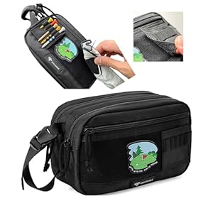 Golf Pouch Bag for Balls Accessories Valuables | Customizable with Hook-and-Loop Panel | Ideal Golfer Gift, Includes Tee-Holder and Motivation Patches | Also Great for Gym Sports Travel Tactical