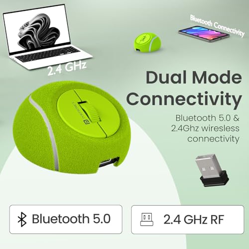 Image of Portronics ToadPlay Tennis Mini Wireless Bluetooth Mouse with Dual Wireless Connectivity (BT + 2.4 GHz), Rechargeable Battery, Noise-Free Clicking, Multi-Device Pair, Adjust Sensitivity (Green)