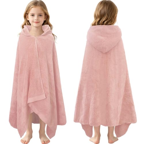 VOOVA & MOVAS Kids Bath Towel, 6-10 Years, 100% Cotton, Light Pink Waffle