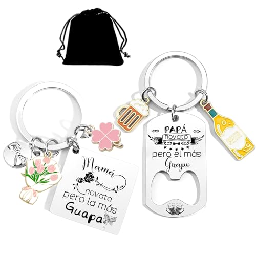 QTZXZX Regalo para Futuro Papá/Mamá Pack 2 Llavero Mamá y Papá Novat@s | Regalo Embarazo y Mamá Primeriza | Llavero para Padres Primerizos | Regalo Original Primer Día de la Madre