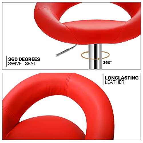 Monibloom Adjustable Bar Stools Set Of 2 Modern Cute  Pu Leather Swivel Barstools With Hollow Back And Chorm Base For Kitchen Dining Room, Red #TOP5