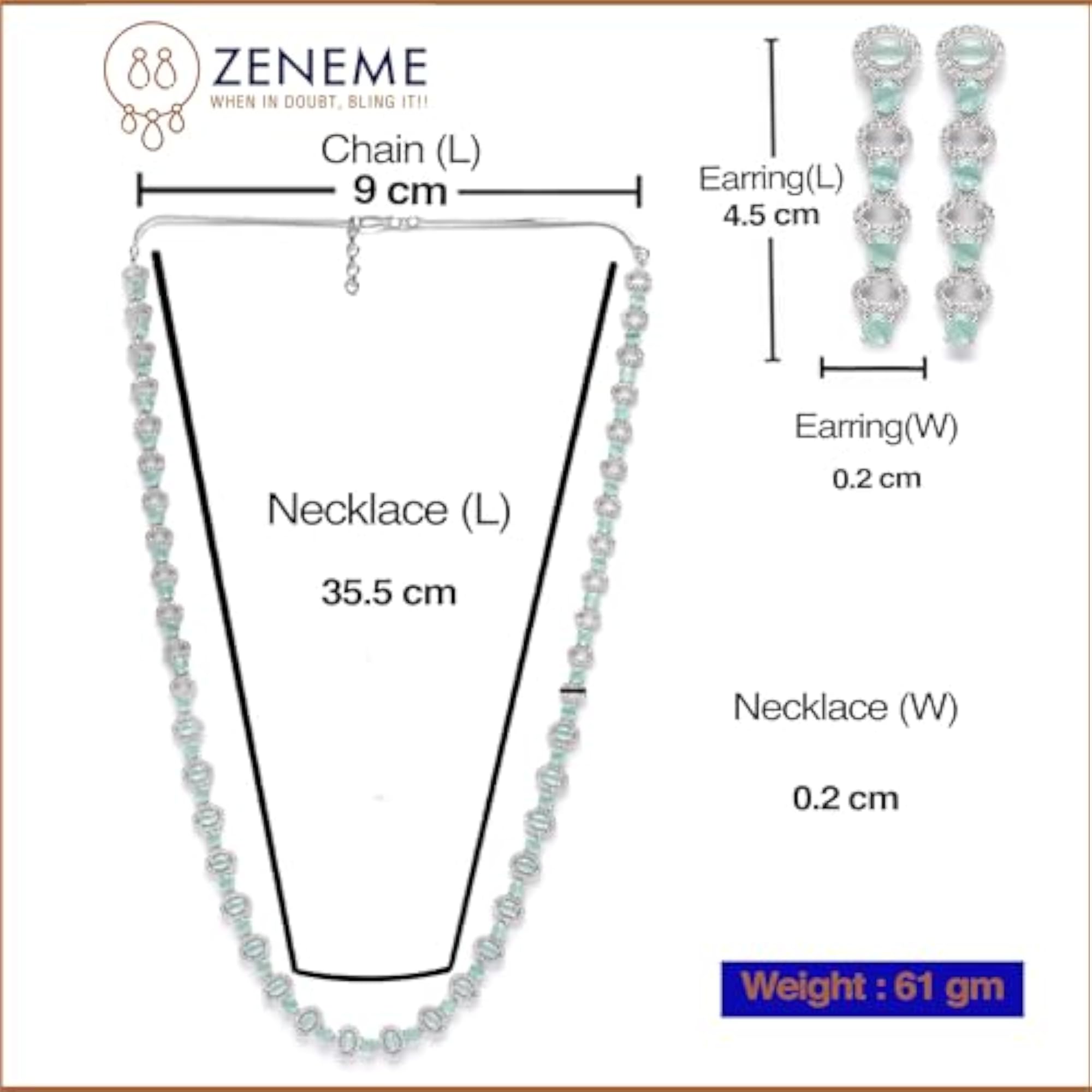 Rhodium-Plated American Diamond Long Necklace Earrings Set