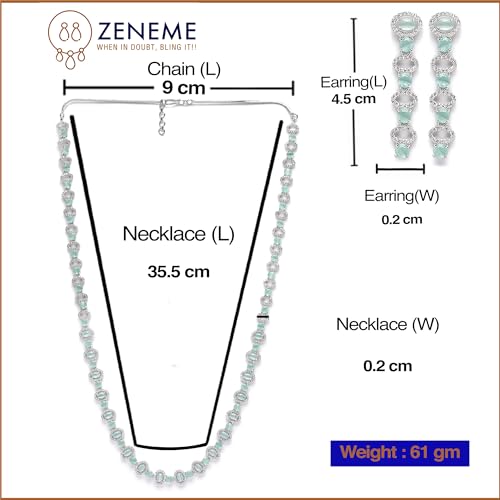 Rhodium-Plated American Diamond Long Necklace Earrings Set
