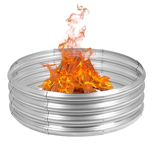 OUSHENG Galvanized Fire Pit Ring for Outside Wood Burning, Metal Firepit Liner for Above Ground...