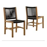 Modway Vienna Outdoor Patio Teak and Rope Armless Dining Chair Set of 2 in...