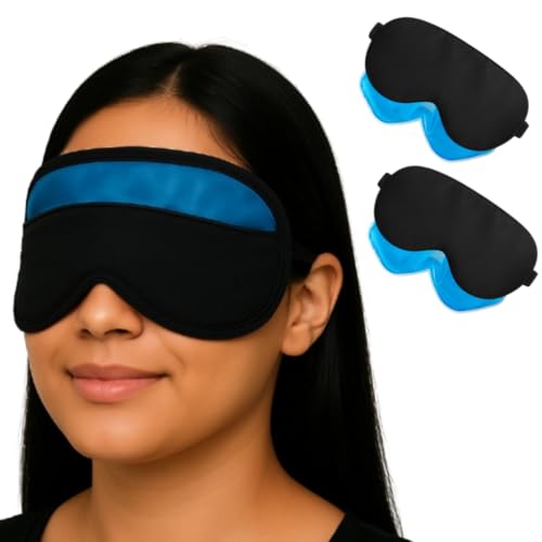 Image of Eye Mask with Cooling Gel Technology for Dark Circles, Puffy Eyes, Redness, Migraine & Headache Relief | Jumbo Size | Soft Silk | For Men & Women (Black, pack of 2)