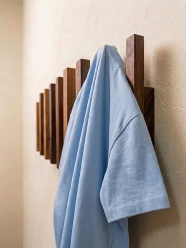 Image of Wooden Wall Mounted Coat Rack with Multiple Hooks, Decorative Wall Hanger for Clothes, Jackets, Bags, Scarves, Towels & Home Organization