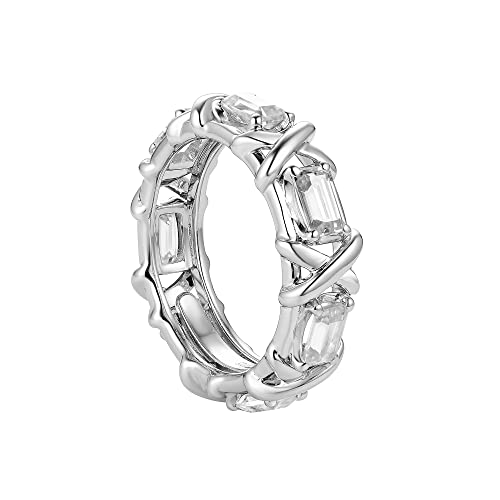 DovEggs Emerald Cut Moissanite Wedding Ring for Women 3.5CTW Total 3x5mm GHI Color Moissanite Lab Created Diamond Moissanite Engagement Ring Full Eternity Wedding Ring 14K Gold QUALITY Sterling Silver2