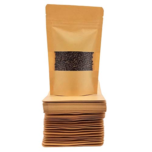 ZAMISS 50 stuks kraftpapieren zakken met helder venster, ritssluiting en inkeping, verzegelen papieren zakken voor levensmiddelen, voor noten, zaden, bonen, koffie, snoep, snacks - Image 3