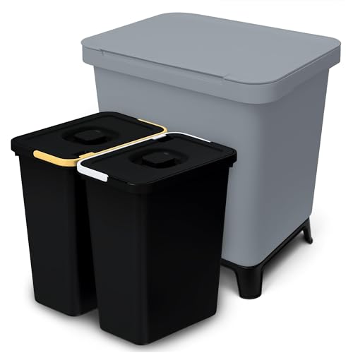 YourCasa Cubo de basura de cocina con 2 compartimentos [20L] en diseño exclusivo – Sistema de separación de basura con tapa y pie – Cubo de basura grande con 2 cubos extraíbles de 10 l reciclaje