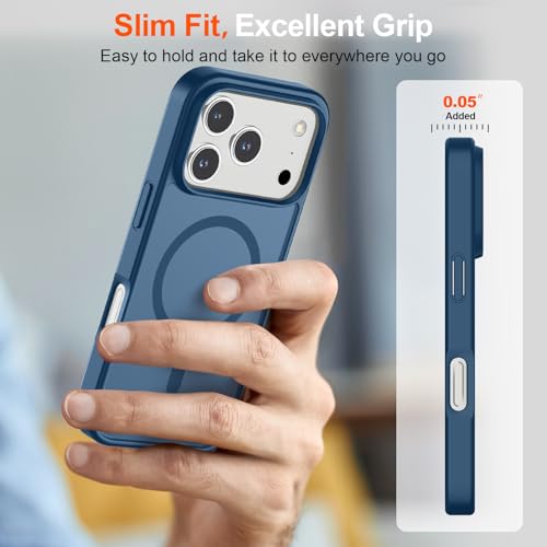Image of SUPFINE Magnetic for iPhone 17 Pro Case (Compatible with MagSafe)(Military Grade Drop Protection) Translucent Matte Shockproof with Anti-Fingerprint Phone Cover,Deep Blue