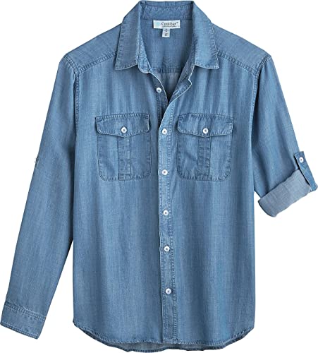 Coolibar Upf 50+ Men's Carson Chambray Shirt - Sun Protective (Large- Light Indigo Chambray) #TOP1