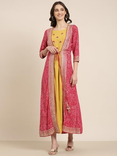 Image of SHOWOFFFF Women Solid Two-Piece Anarkali Ethnic Kurta | Round Neck Sleeveless Cotton Kurta for Womens | Regular Fit Ankle Length Kurta for Women's