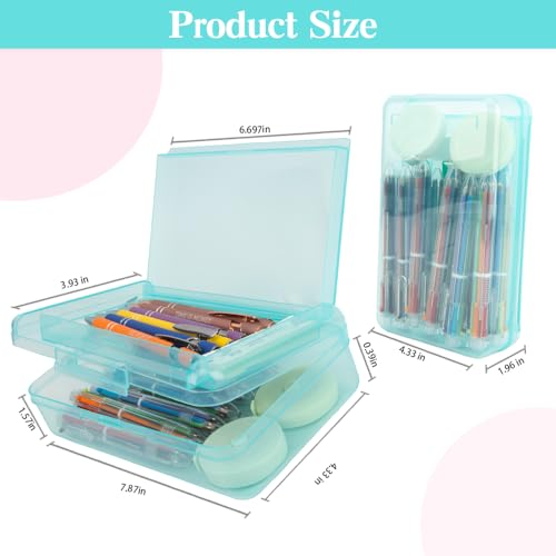 Image of Pencil Case Box, Light Blue Double Layer Large Capacity Plastic Pencil Boxs, Clear Hard Pen Case with Snap-tight Lid,Storage Art Craft Box Marker Organizer for Kids Boys Girls Offices School Supplies