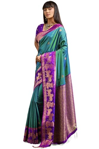 Image of SWORNOF Women's kanjivaram banarasi silk saree for festival Wedding silk with rich pallu Design sarees for women with Unstitched blouse piece