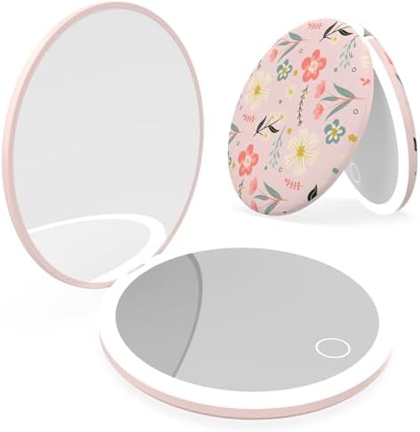 Compact Mirror with Light, 1X 3X Magnification Travel Makeup Mirror LED Lighted Pocket Mirrors Touch Button, Handheld Double Sided Portable-Mirror Gifts for Mom Wife Girlfriend Beauty Lover