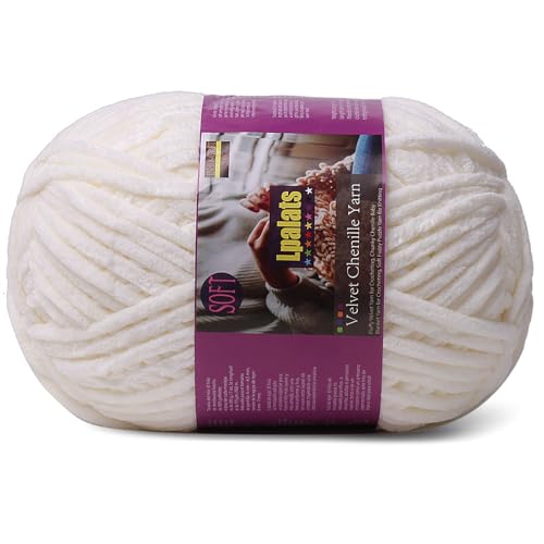 Image of Chunky Chenille Yarn for Crocheting, White Fluffy Blanket Yarn for Crochet