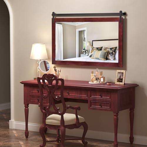 Image of COGOOD Farmhouse Bathroom Mirror - 49 x 30 Large Rectangle Barn Door Mirror for Vanity, Bedroom, Living Room Wall Decor (Espresso)