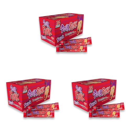 Image of Sour Punk Candy Sticks, Strawberry flavor - Pack of 72 (40g each), Sweet and Sour Chewy Candies || party treats pack || share with friends and family