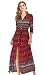 R.Vivimos Women Summer Print V Neck Maxi Dresses Medium Red
