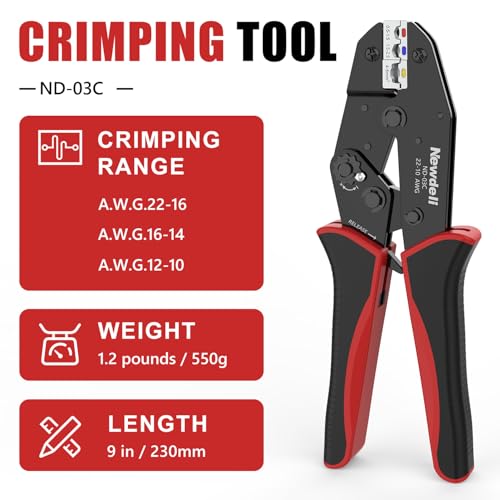 Image of Newdeli Wire Crimping Tool for Insulated Wire Connectors - AWG 22-10 Ratchet Wire Crimper Tool Electrical Wire Terminal Connectors Ratcheting Crimping Plier Crimp Tool