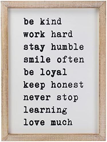 SANY DAYO HOME Wall Decor Signs with Inspirational Sayings 16 x 12 inches Rustic Wood Framed Modern Farmhouse Wall Hanging Art - Be Kind, Stay Humble, Never Stop