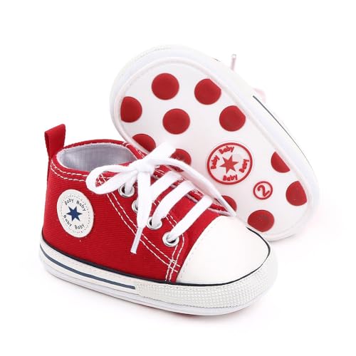 Image of Unisex Baby Boys Girls Shoes, Newborn Infant Non-Slip Canvas Denim High Top Sneakers, Toddler First Walkers Shoes