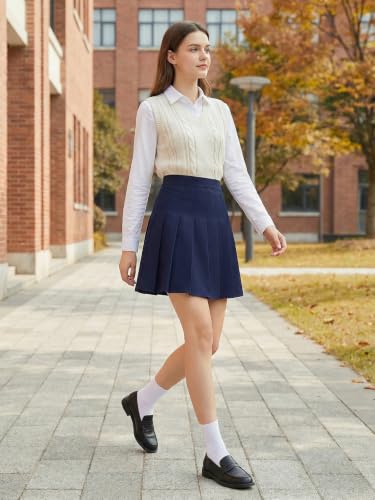 Image of Pleated Skirts for Women, High-Waisted A-Line Mini Tennis Skater Skirt | Easy pull-on elastic waist, Clean solid color, School uniform outfits, Cheerleader outfits, Everyday campus wear