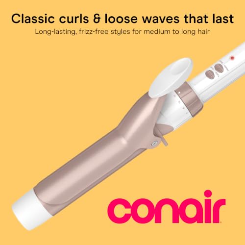 Image of Conair Double Ceramic Long Barrel 1 -In. Curling Iron | 1 In. Barrel with 30 Heat Settings for Medium to Long Hair, Loose Curls and Classic Waves, White /Rose Gold, CD702L