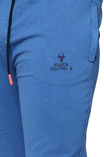 Image of BLACK SOLITAIRE Black Color Regular Fit Cotton Lycra RFD Finish Cargo Straight Jeans Style with Elasticated Waist Track Pant for Men.-TR-SMPL-P
