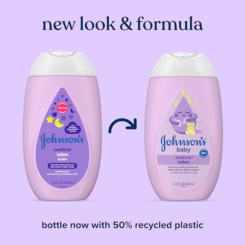 Image of Johnson's Moisturizing Bedtime Baby Lotion with Coconut Oil & NaturalCalm Aromas to Help Relax Baby, Hypoallergenic & Free of Parabens, Phthalates & Dyes, Mild Baby Skin Care, 13.6 fl. oz