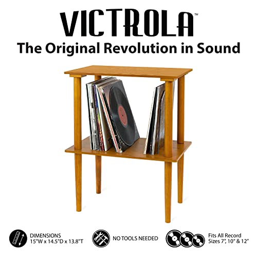 Victrola Wooden Stand For Wooden Music Centers With Record Holder Shelf, Oak #TOP1