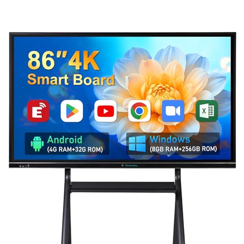 Image of 86″ Smart Board, 4K UHD Touchscreen Interactive Whiteboard with Dual System, 8+256GB Digital Whiteboard Display for Classroom, Home and Business Office, Google EDLA Certified (Wall Mount Included)