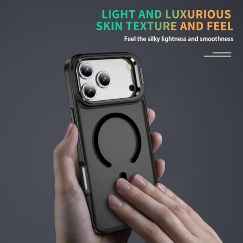 Image of Elzzi Translucent Matte Kickstand Case for iPhone 17 Pro, Built-in Adjustable Camera Stand, Translucent Matte Magnetic Mag-Safe Shockproof Phone Cover (Black new)