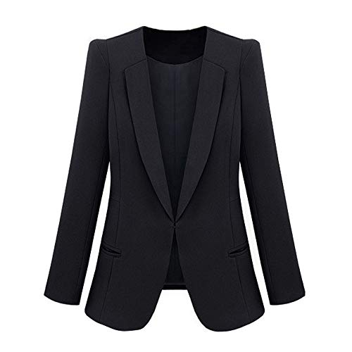 ZatRuiZE Chaquetas de Traje Mujer Abrigo de Manga Larga Bolsillos Laterales Blazer Delgado Negro Cover