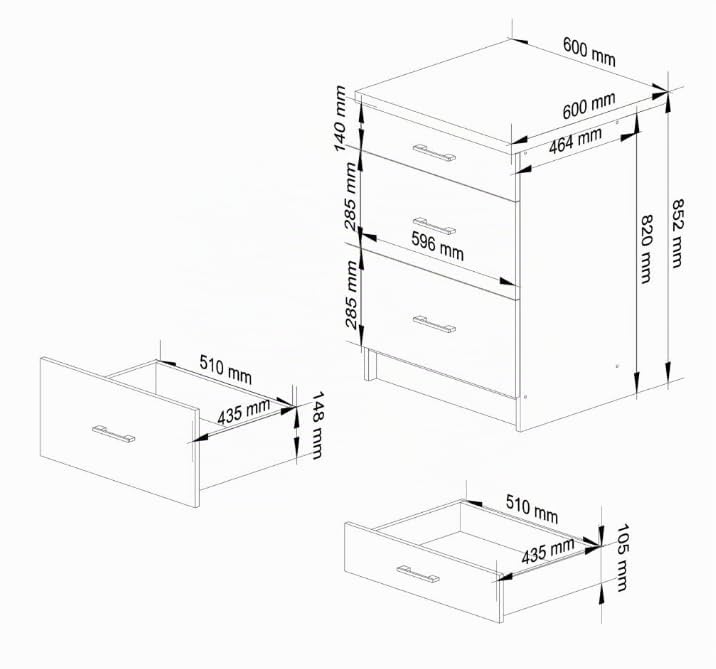 BDW - Küchenschrank Weiß/Grau - Schrank Küche mit Arbeitsplatte und Schubladen - Schrank 60 cm breit, 85 cm hoch - Küchenschränke Einzeln, Küchenmöbel Einzelteile