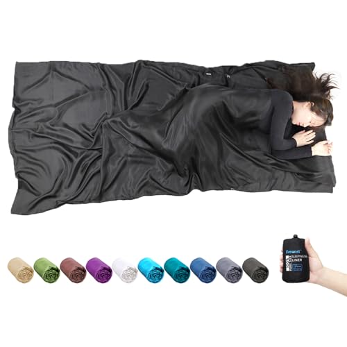 Image of Browint Silk Sleeping Bag Liner, Silk Sleep Sheet, Sack, Extra Wide 87 inchx43 inch, Lightweight Travel and Camping Sheet for Hotel, More Colors for Option, Reinforced Gussets, Pillow Pocket