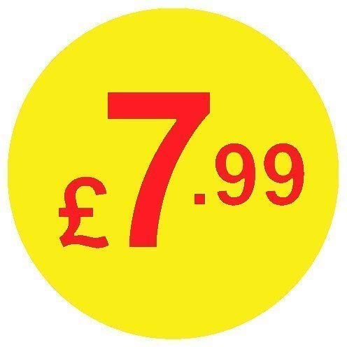 from 99p to £10 - Pack of 200 Red & Yellow 20mm Price Stickers/Sticky Labels - 40 Different Prices to Choose from (Red & Yellow £7.99)