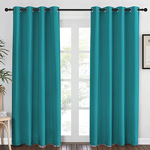 NICETOWN Peacock Teal Blackout Curtains 84inch Length - Chic Thermal Insulated Grommet Room Darkening Window Drapes for Bedroom/Living Room, 1 Panel, W52 x L84