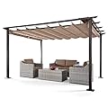 HAPPATIO 10' X 13' Pergola Retractable Pergola Canopy for Backyards, Gardens, Patios, Outdoor Pergola with Sun and Rain-Proof Canopy, Includes Ground Studs and Expansion Screws (Brown)