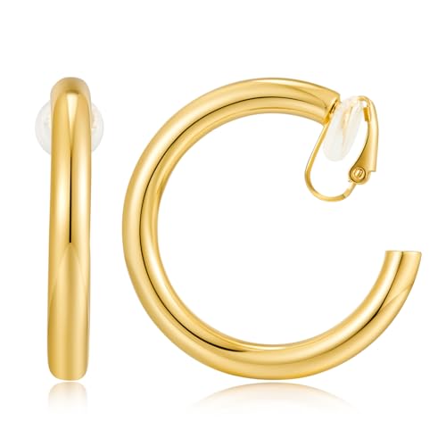 LILIE&WHITE Boucles d’Oreilles Clip Femme Anneaux Or Épais – Créoles Modernes Fait Main, Antiallergiques, Accessoire Chic Cadeau Élégant Sans Oreilles...